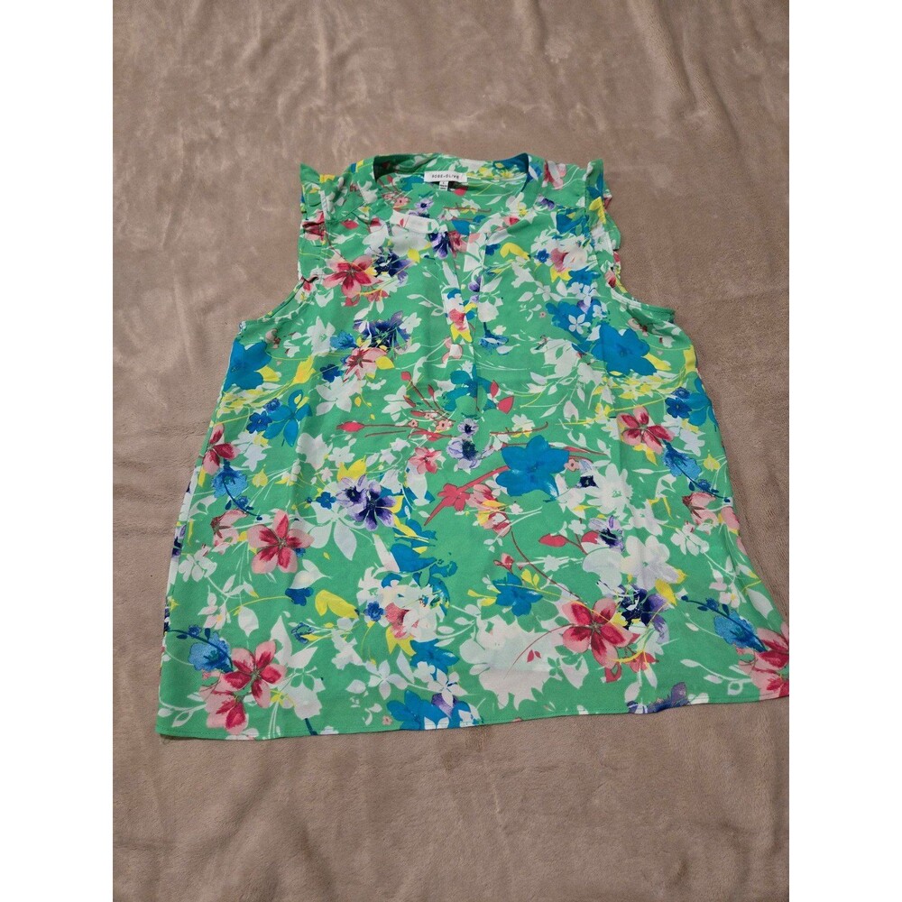 Rose + Olive Green floral blouse size large